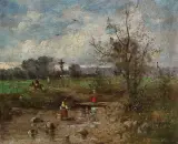 Seweryn Bieszczad, NAD STRUMIENIEM, olej, tektura