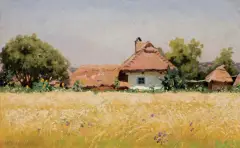 Jan Stanisławski, CHATA NA UKRAINIE, 1885-1890, olej, płótno naklejone na deskę