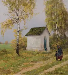 Józef Rapacki, PRZY LEŚNEJ KAPLICZCE, 1928, olej, płótno