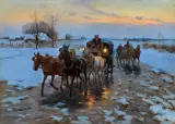 PODRÓŻ NOCĄ by Czesław (I. Zygmuntowicz) Wasilewski, olej, płótno dublowane, sold Mar 2022