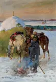 ODPOCZYNEK W POWROCIE SPOD MOSKWY by Jerzy Kossak, 1931, olej, płótno, sold Mar 2022