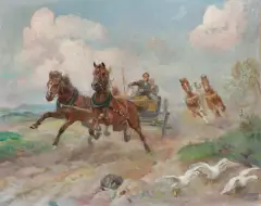 Antoni Trzeszczkowski, WYŚCIG, olej, płótno