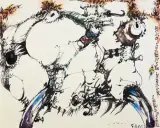 Tadeusz Brzozowski, HOMO LUDENS A LA LOBSTER SALAD..., 1986, tusz pióro, pędzel, akwarela, papier