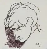 Józef Czapski, PORTRET MŁODEGO MĘŻCZYZNY, flamaster, papier kremowy