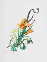 Salvador Dalí, Z cyklu "Surrealistyczne kwiaty", 1972, heliograwiura, papier z suchą pieczęcią Arches