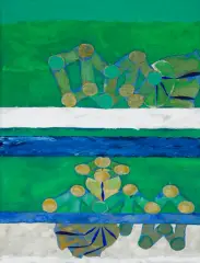 Kompozycja by Grzegorz Pabel, ok. 1975-83, tempera, akryl, płyta pilśniowa, sold Mar 2022