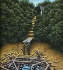 Jacek Yerka, WAGARY PRZY ŹRÓDLE, 1992, akryl, płótno