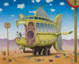 Jacek Yerka, PUSTYNNY TRAMWAJ, 1997, pastel, papier