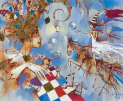Eugeniusz Ochonko, LA VICTORIA II, 2019, olej, akryl, płatki złota, płótno
