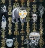 Agnieszka Cieślińska-Kawecka, BESTIARY 1, 2019/2021, kolaż, akryl, akwaforta, druk cyfrowy, płótno