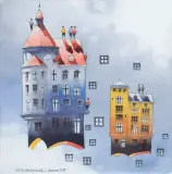 Tytus Brzozowski, KAMIENICE W CHMURACH, 2019, akwarela, papier