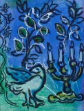 ŚWIECZNIK, Z CYKLU WITRAŻE DLA JEROZOLIMY by Marc Chagall, 1962, litografia barwna, papier, sold Jan 2022