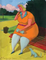 Jacek Pałucha, Pani z niebieskim pieskiem, 2001, akryl, płótno