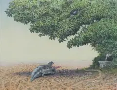 Jacek Yerka, Jaszczur, 1997, kredki, ołówek, karton