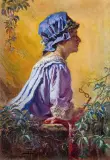 Jan Gwalbert Olszewski, NA BALKONIE, 1921, olej, tektura