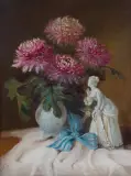 Joanna Wyszomirska-Tiunin, MARTWA NATURA Z PORCELANOWĄ FIGURKĄ, olej, płótno