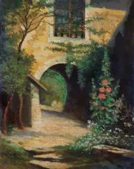 Ferenc Korponay, MALWY NA PODWÓRZU, olej, tektura