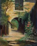 Ferenc Korponay, MALWY NA PODWÓRZU, olej, tektura