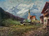 Georg (George) Majewicz, PEJZAŻ ALPEJSKI Z KOŚCIOŁEM