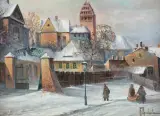 WIDOK NA KOŚCIÓŁ NAWIEDZENIA NMP W WARSZAWIE by Władysław Chmieliński, olej, płótno, sold Dec 2021