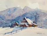 Henryk Sajdak, TATRY - SZAŁAS W DOLINIE KOŚCIELISKIEJ, akwarela, karton