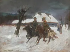 Jerzy Kossak, BOLSZEWICY KRADNĄCY GĘŚ, 1923, olej, tektura