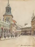 Franciszek Sunderland, WARSZAWA, UL. FRETA, przed 1939, akwarela, ołówek, karton