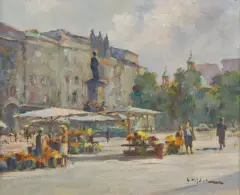 Henryk Sajdak, KRAKOWSKIE KWIACIARKI, olej, płótno