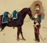 Piotr Michałowski, KIRASJER TRZYMAJĄCY KONIA ZA UZDĘ, OK. 1832