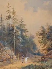 Franciszek Kostrzewski, GAJOWY Z CHŁOPCEM, akwarela, gwasz, papier