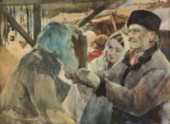 Julian Fałat, NA ODPUŚCIE, 1882, akwarela, kredka, karton
