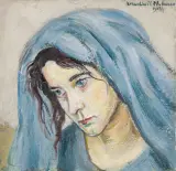 PORTRET DZIEWCZYNY W NIEBIESKIEJ CHUŚCIE by Vlastimil Hofman, 1923, olej, tektura, sold Dec 2021