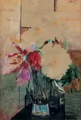 Leon Wyczółkowski, PIWONIE W KRYSZTAŁOWYM WAZONIE, 1913, akwarela, gwasz, karton