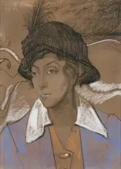Stanisław Ignacy Witkiewicz, PORTRET WANDY MARII SKARŻYŃSKIEJ, 1917, pastel, papier brązowy naklejony na tekturę
