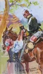 Wojciech Kossak, UŁAN I DZIEWCZYNA, 1908, akwarela, gwasz, papier