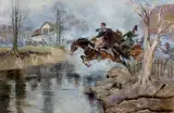 OSTATNIE CHWILE KS. JÓZEFA PONIATOWSKIEGO by Jerzy Kossak, 1929, olej, płótno, sold Dec 2021