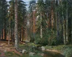 Konstanty Mackiewicz, LEŚNY STRUMIEŃ, olej, płyta pilśniowa