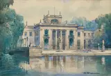 PAŁAC NA WODZIE by Władysław Chmieliński, akwarela, gwasz, kredka, papier, sold Dec 2021