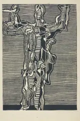 Marian Malina, POSTAĆ Z UNIESIONYMI RĘKOMA, 1961, linoryt, papier kremowy z filigranem