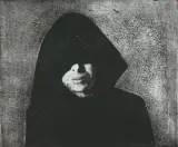 Krystyna Piotrowska, KOBIETA W CZERNI, 1989, akwaforta, akwatinta, papier