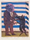 Jacek Sroka, ŻYCIE EMERYTA, 1984, akwaforta, akwatinta barwna, papier