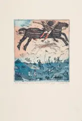 Jacek Sroka, UCIECZKA NAD HORYZONTEM, 1983, akwaforta, akwatinta barwna, papier