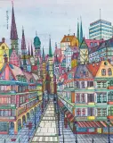 Zygmunt Warczygłowa, MIASTO, 1986, tusz pióro, akwarela, papier