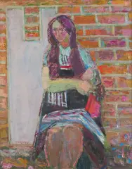 Jan Wodyński, DZIEWCZYNA NA TLE MURU, 1965, olej, płótno