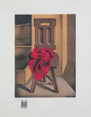 Henryk Berlewi, KRZESŁO Z CZERWONĄ DRAPERIĄ, 1950-53, litografia barwna, papier