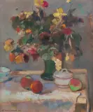 Andrzej Kołodziejek, Martwa natura z kwiatami, 1984, olej, płótno