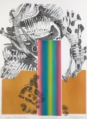 Tadeusz Lapinski, Narodziny dinozaura, 1971, litografia barwna, papier