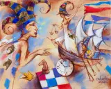 Eugeniusz Ochonko, Viaje en el tiempo, 2020, olej, akryl, płatki złota, płótno
