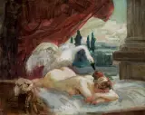 LEDA Z ŁABĘDZIEM by Wojciech Kossak, 1924, olej, płótno naklejone na sklejkę, sold Oct 2021