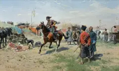 Józef Brandt, ZAPOROŻCY, OK. 1885-1890, olej, płótno naklejone na tekturę